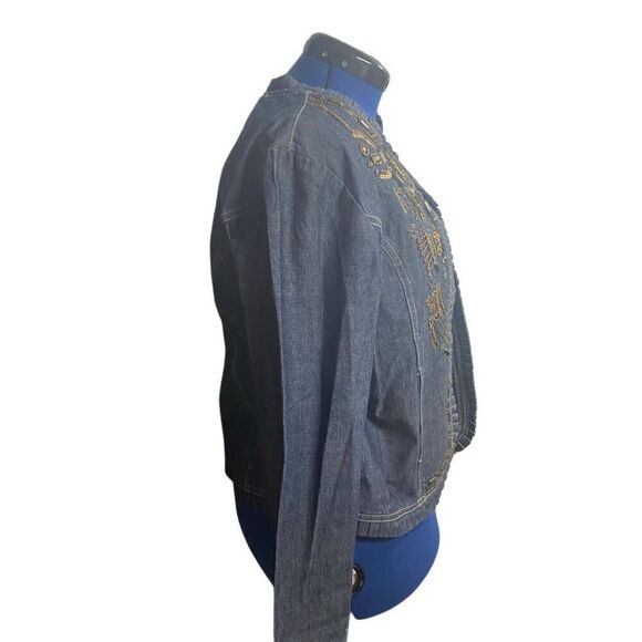 HANNAH Embellished Beaded Denim Jacket Ruffle Trim Size Medium Blue SEE DESCRIPT - Picture 2 of 9